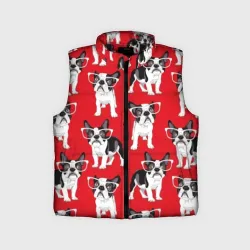Детский жилет утепленный 3D Французские бульдоги в очкаш