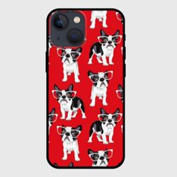 Чехол для iPhone 13 mini Французские бульдоги в очкаш