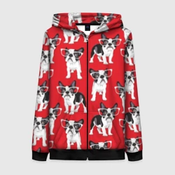 Женская толстовка 3D на молнии Французские бульдоги в очкаш