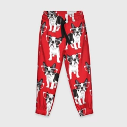 Детские брюки 3D Французские бульдоги в очкаш