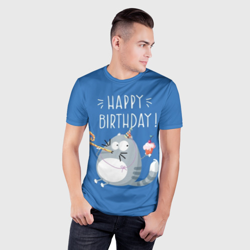 Мужская футболка 3D Slim Happy birthday!, цвет 3D печать - фото 3