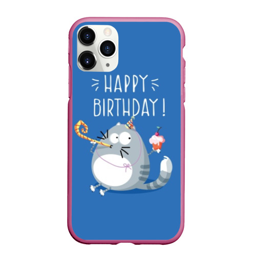 Чехол для iPhone 11 Pro Max матовый Happy birthday!, цвет малиновый