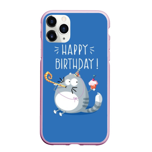 Чехол для iPhone 11 Pro Max матовый Happy birthday!, цвет розовый