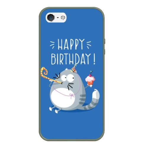 Чехол для iPhone 5/5S матовый Happy birthday!, цвет темно-зеленый