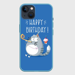 Чехол для iPhone 14 Happy birthday - cat