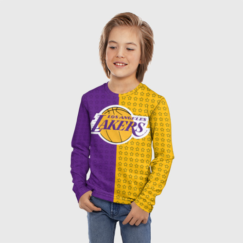 Детский лонгслив 3D Lakers 1, цвет 3D печать - фото 3