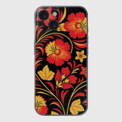 Чехол для iPhone 15 силиконовый с защитой камеры Хохлома