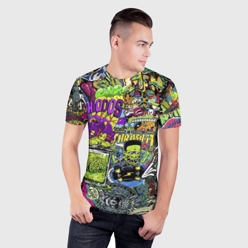 Мужская футболка 3D Slim с принтом Stickerbombing Horrors, фото на моделе #1
