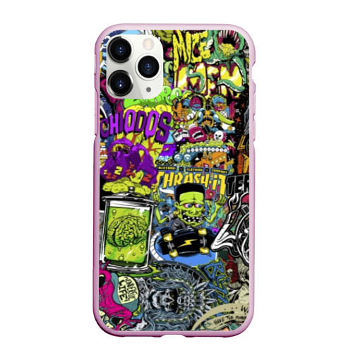 Чехол для iPhone 11 Pro Max матовый Stickerbombing Horrors, цвет розовый