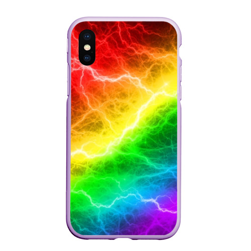 Чехол для iPhone XS Max матовый Rainbow thunder радужные молнии, цвет сиреневый