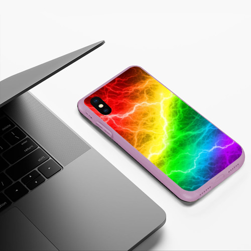 Чехол для iPhone XS Max матовый Rainbow thunder радужные молнии, цвет сиреневый - фото 5
