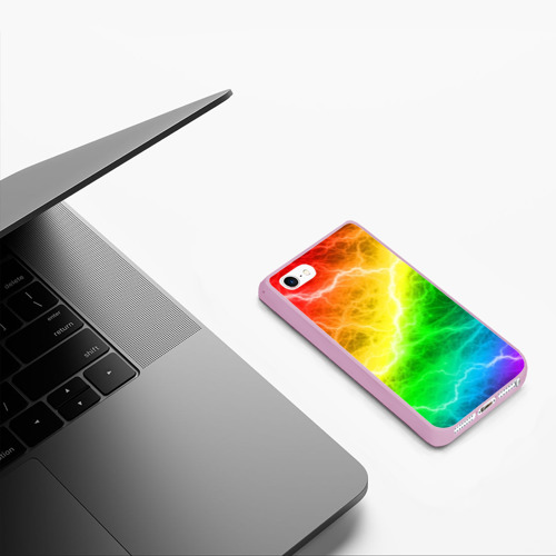 Чехол для iPhone 5/5S матовый Rainbow thunder радужные молнии, цвет розовый - фото 5