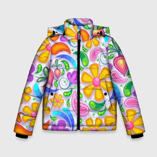 Зимняя куртка для мальчиков 3D с принтом Абстракция и цветы, вид спереди #2