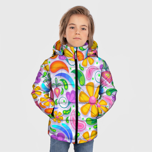 Зимняя куртка для мальчиков 3D с принтом Абстракция и цветы, фото на моделе #1