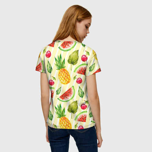 Женская футболка 3D с принтом Фрукты, вид сзади #2