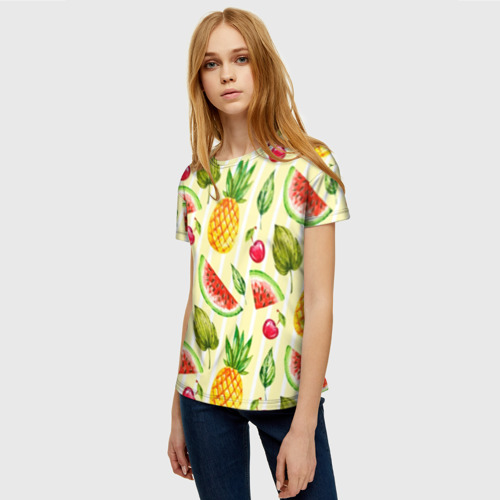 Женская футболка 3D с принтом Фрукты, фото на моделе #1