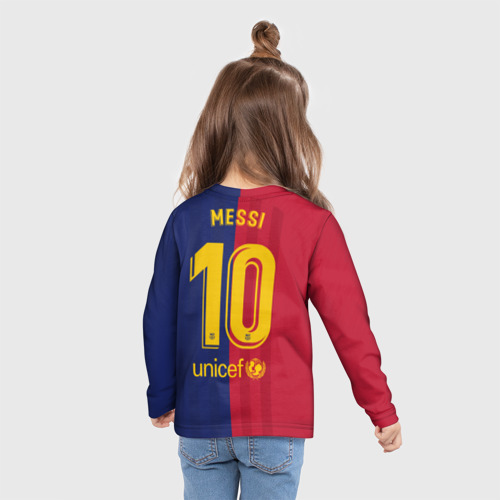 Детский лонгслив 3D с принтом Messi home v3 19-20, вид сзади #2