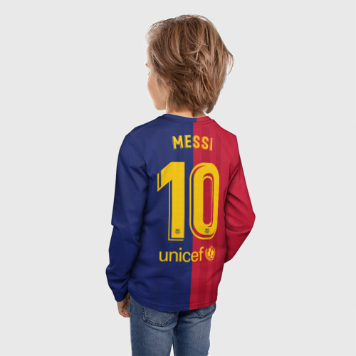 Детский лонгслив 3D с принтом Messi home v3 19-20, вид сзади #2