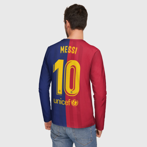 Мужской лонгслив 3D с принтом Messi home v3 19-20, вид сзади #2