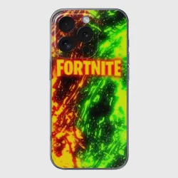 Чехол для iPhone 16 Pro силиконовый с защитой камеры Fortnite toxic flame