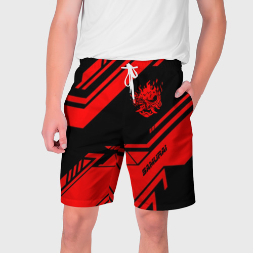 Мужские шорты с принтом Cyberpunk 2077 samurai, вид спереди №1
