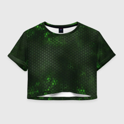 Женская футболка Crop-top 3D Зеленая броня green steel