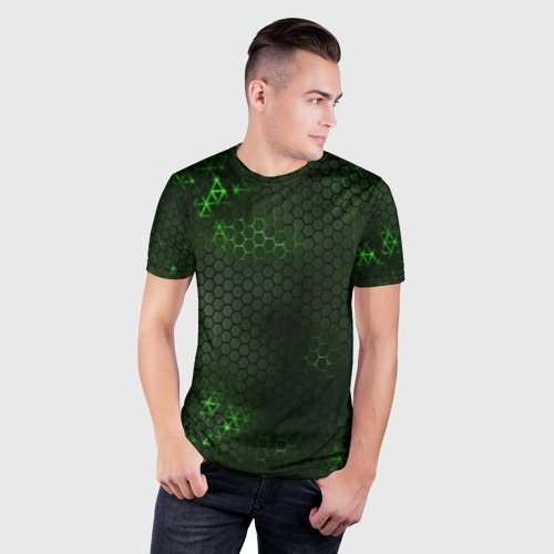 Мужская футболка 3D Slim Зеленая броня green steel, цвет 3D печать - фото 3