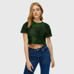 Женская футболка Crop-top 3D Зеленая броня green steel - фото 2