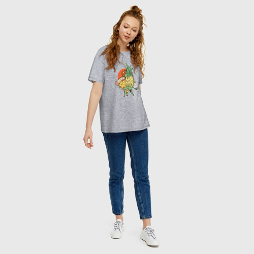 Женская футболка хлопок Oversize Пицца и Ананас, цвет меланж - фото 5