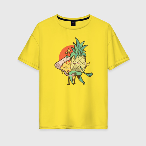 Женская футболка хлопок Oversize Пицца и Ананас, цвет желтый