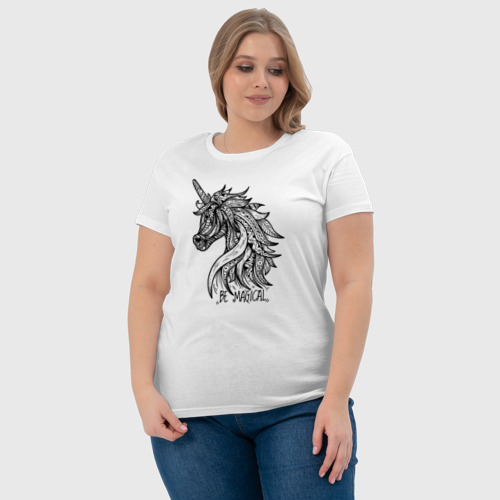 Женская футболка хлопок Единорог Мандала, цвет белый - фото 6