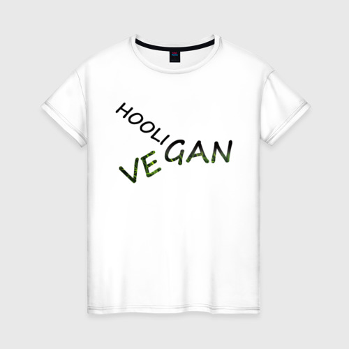 Женская футболка хлопок Vegan hooligan, цвет белый