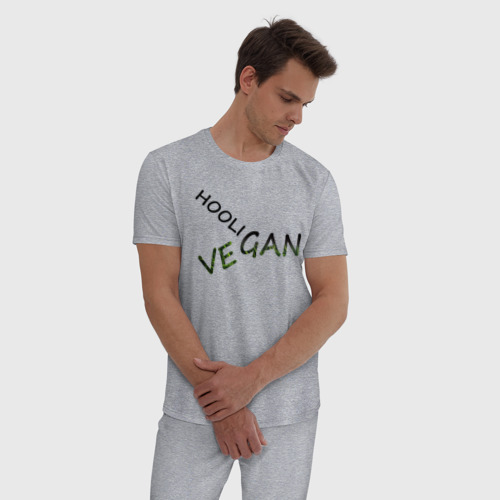 Мужская пижама хлопок Vegan hooligan, цвет меланж - фото 3