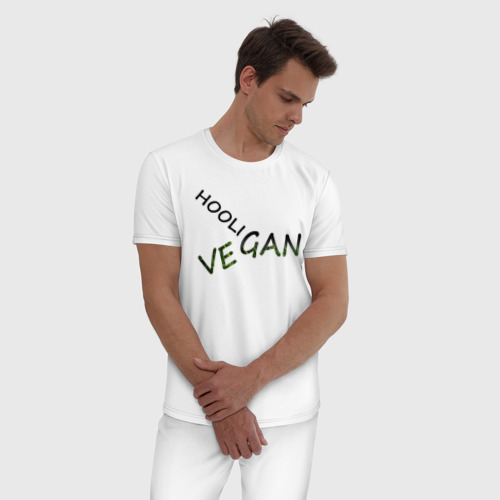 Мужская пижама хлопок Vegan hooligan, цвет белый - фото 3