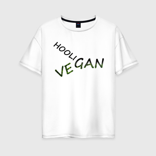 Женская футболка хлопок Oversize Vegan hooligan, цвет белый