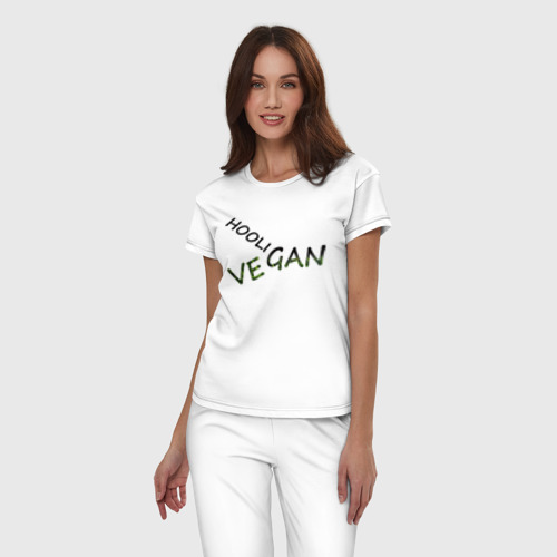 Женская пижама хлопок Vegan hooligan, цвет белый - фото 3