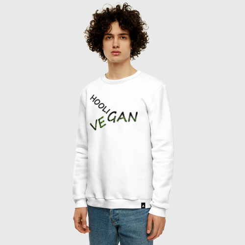 Мужской свитшот хлопок Vegan hooligan, цвет белый - фото 3