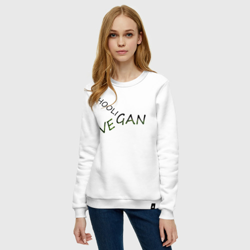 Женский свитшот хлопок Vegan hooligan, цвет белый - фото 3