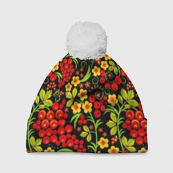 Шапка 3D c помпоном Хохлома