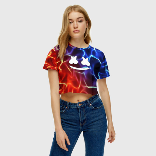 Женская футболка Crop-top 3D Marshmello Thunder, цвет 3D печать - фото 3