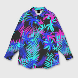 Мужская рубашка oversize 3D Неоновые тропики tropical neon