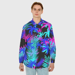 Мужская рубашка oversize 3D Неоновые тропики tropical neon - фото 2