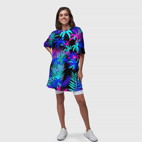 Платье-футболка 3D Неоновые тропики tropical neon, цвет 3D печать - фото 5