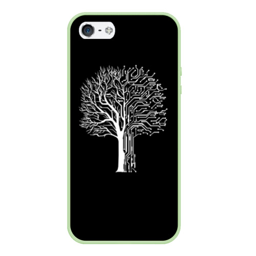 Чехол для iPhone 5/5S матовый Digital tree кибер дерево, цвет салатовый