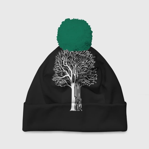 Шапка 3D c помпоном Digital tree кибер дерево