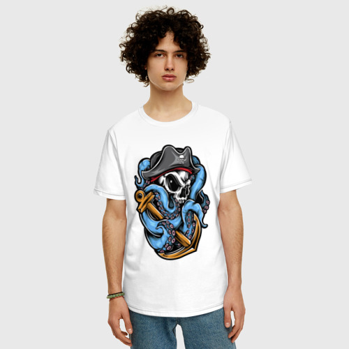 Мужская футболка хлопок Oversize Череп с Осьминогом, цвет белый - фото 3