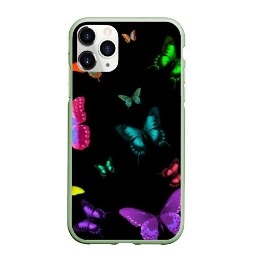 Чехол для iPhone 11 Pro матовый Ночные Бабочки, цвет салатовый
