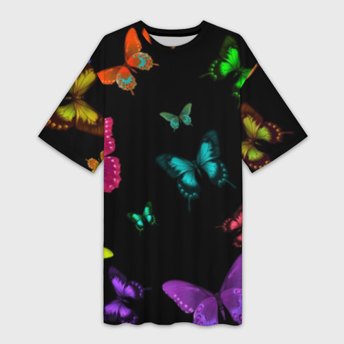 Платье-футболка 3D Ночные Бабочки, цвет 3D печать