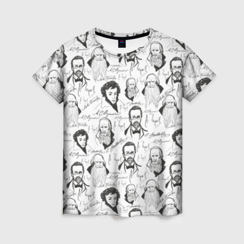 Женская футболка 3D с принтом Великие писатели-классики, вид спереди #2