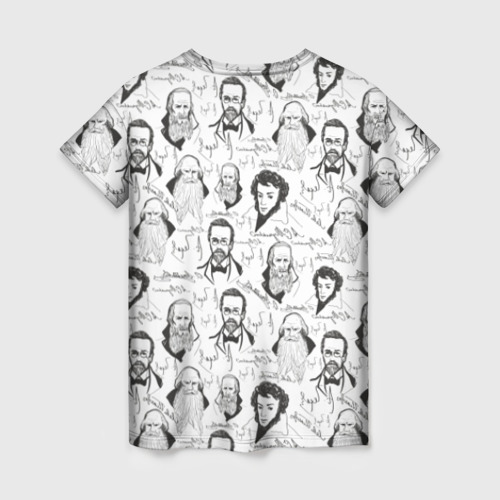 Женская футболка 3D с принтом Великие писатели-классики, вид сзади #1